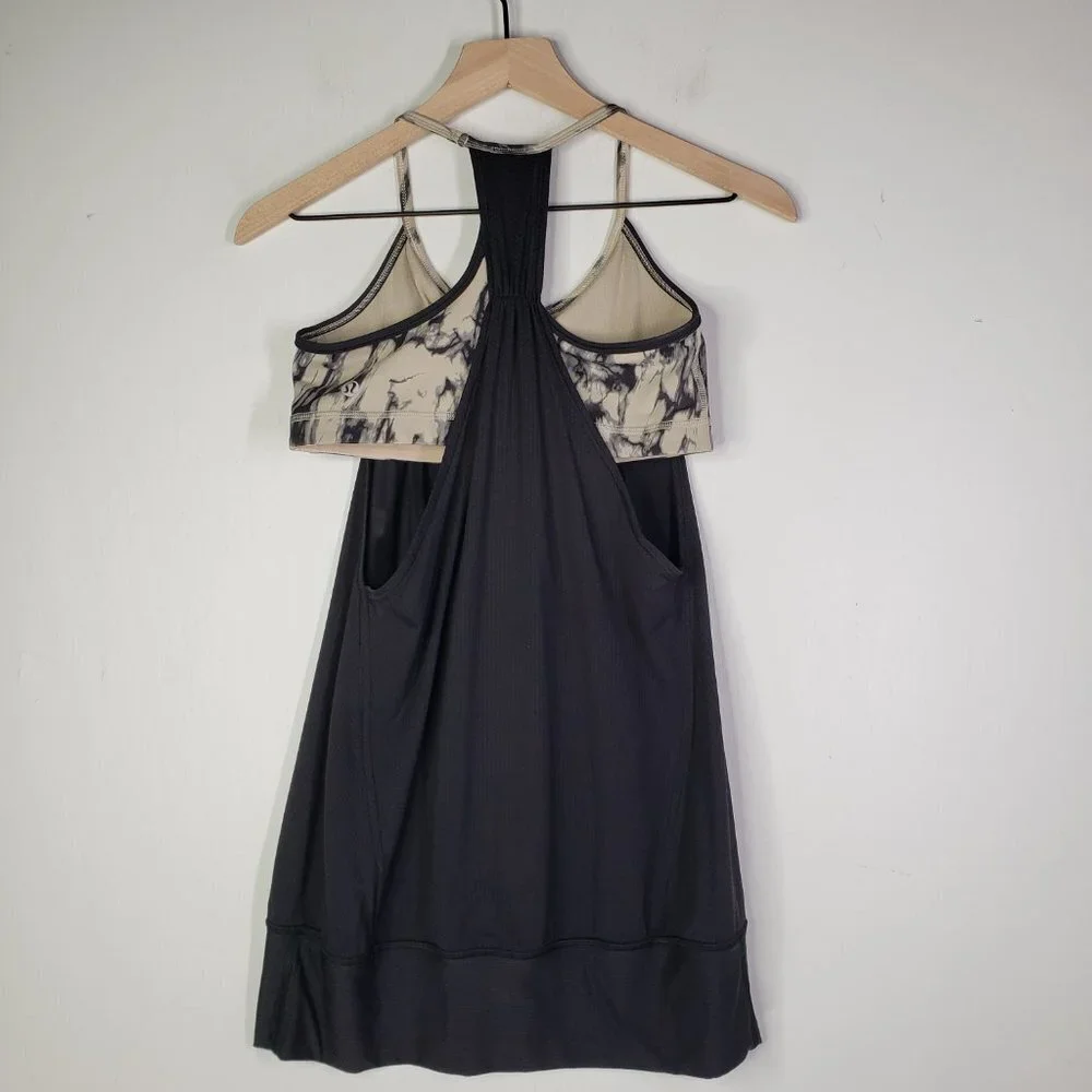 Lululemon‎ No Limits Tank 6 Built In Bra Black Great Granite Mojave Tan